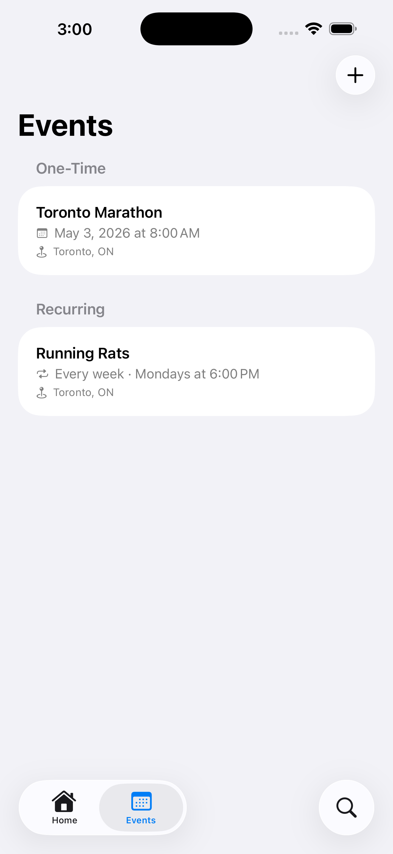 RunnerCast events view