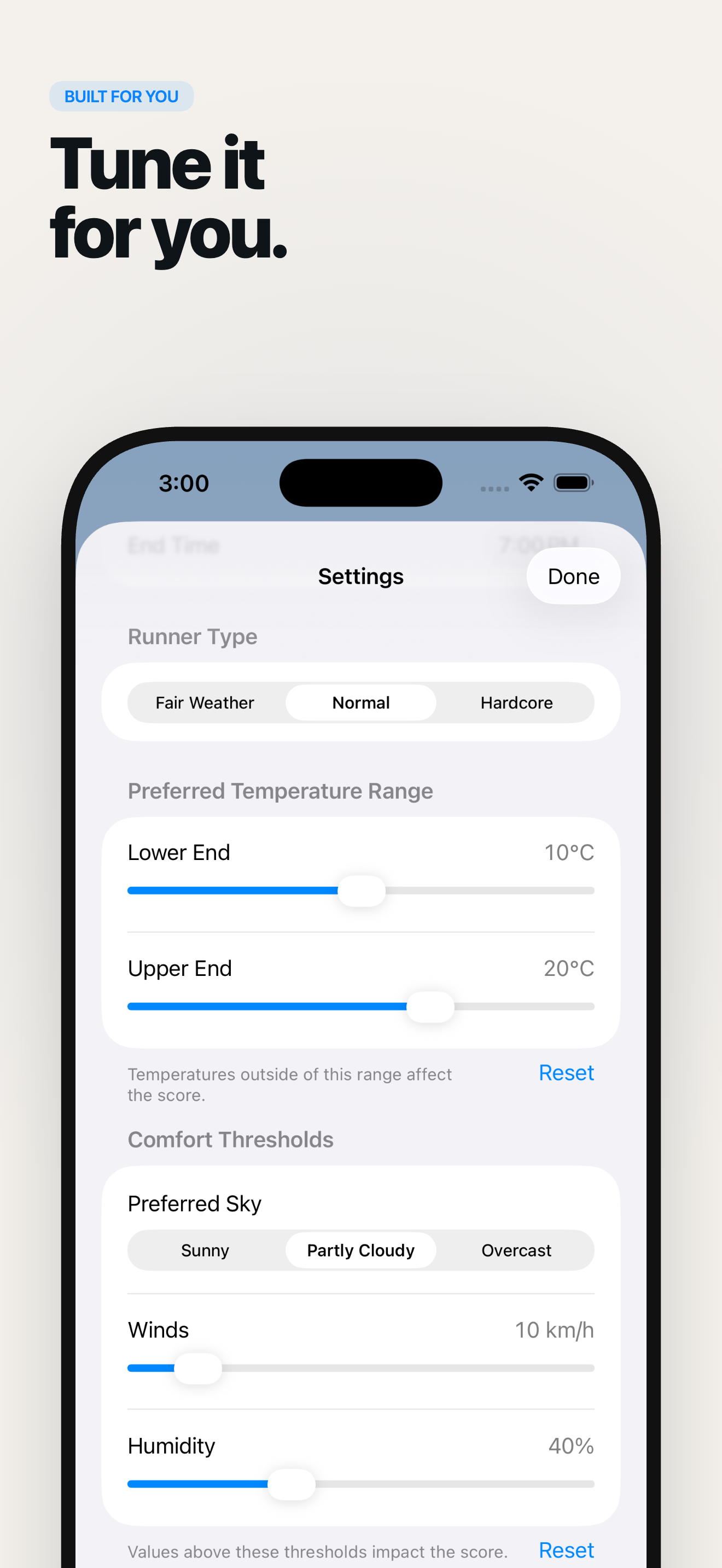 RunnerCast settings view